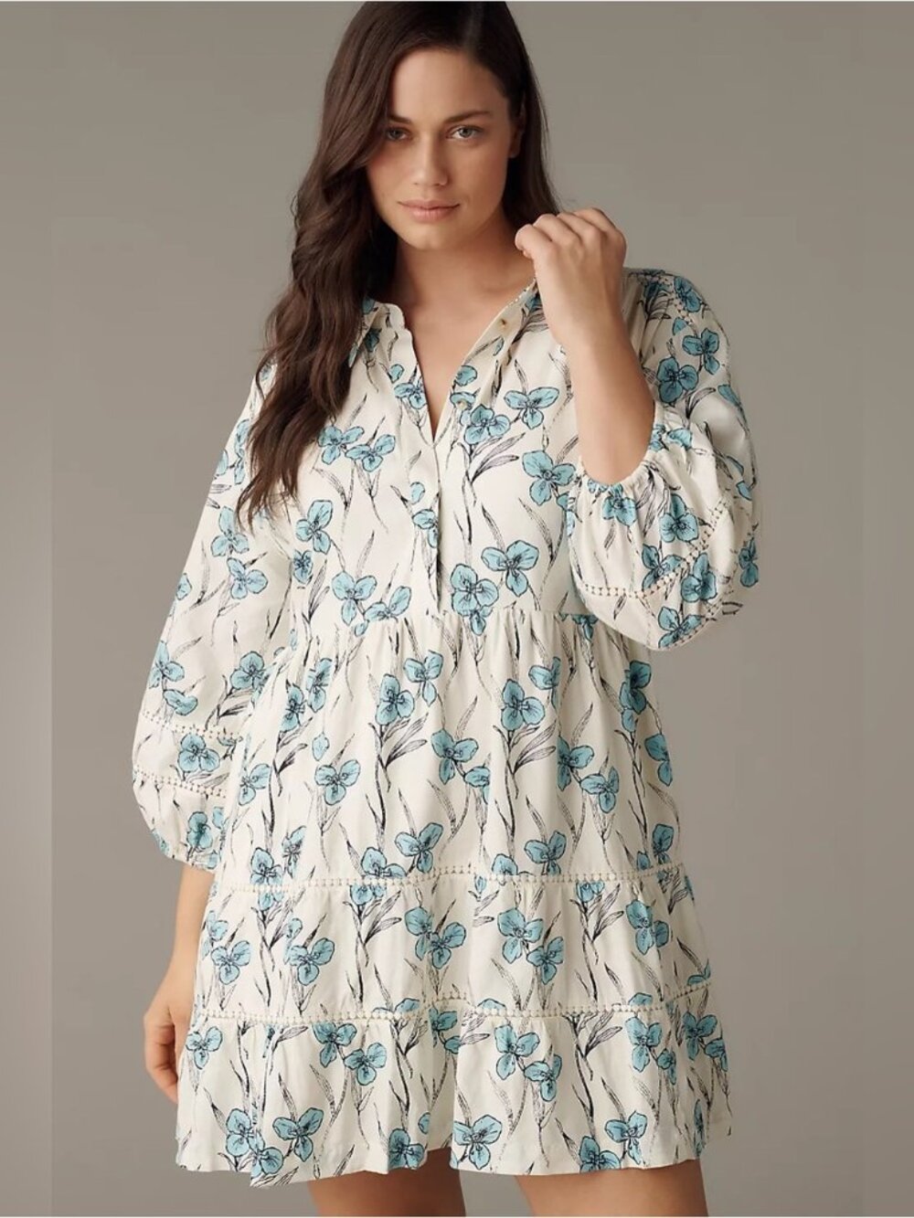 NWT Size L -Maeve Bettina Linen Blend Tiered Mini Shirtdress w Pockets (US$ 158)